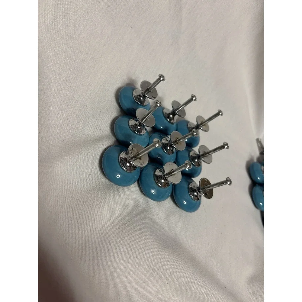 Set of 15 Blue & Gold Cabinet Knobs with Metal Hardware, approx 1.5 in Round